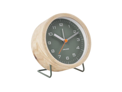 Karlsson Alarm Clock Innate Green Face Wood Case - timeframedclocks