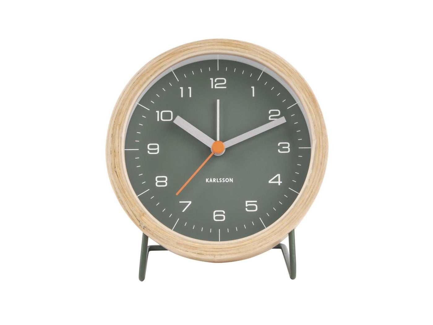 Karlsson Alarm Clock Innate Green Face Wood Case - timeframedclocks