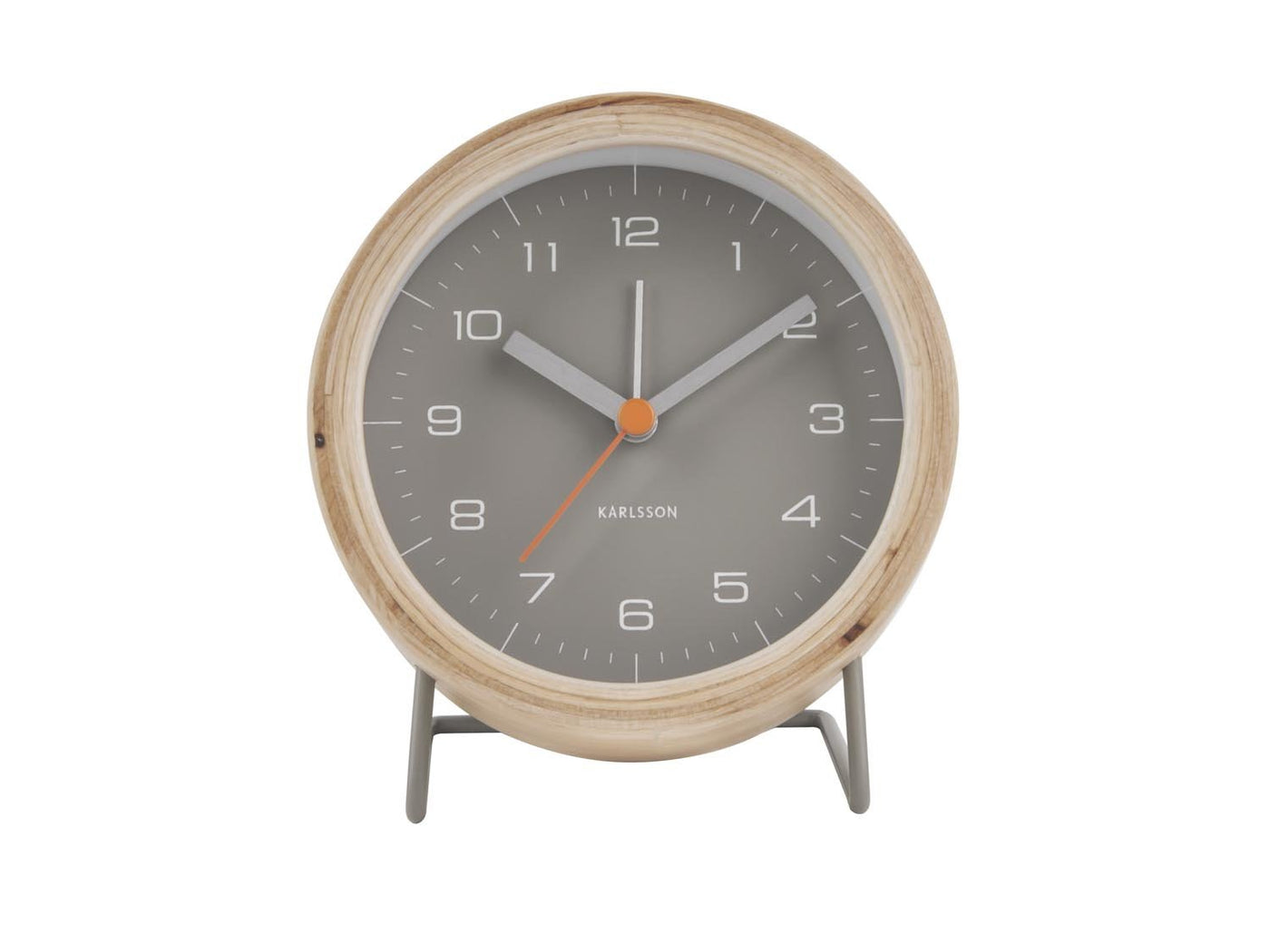 Karlsson Alarm Clock Innate Warm Grey Face Wood Case - timeframedclocks