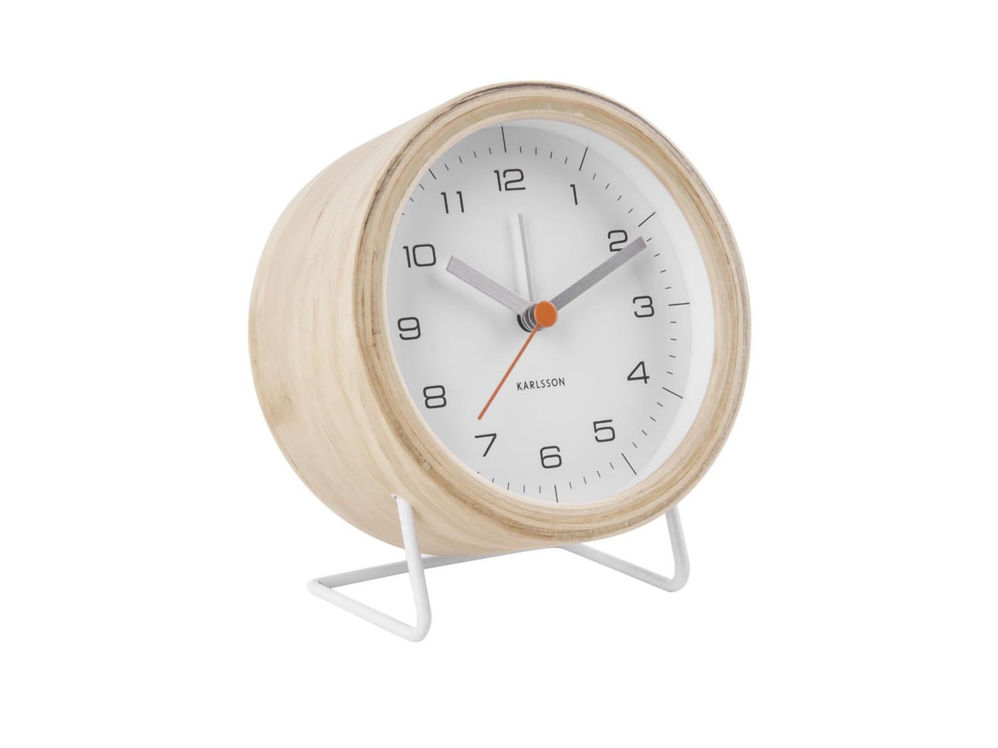 Karlsson Alarm Clock Innate White Face Wood Case - timeframedclocks