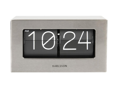 Karlsson Boxed Flip Flap Desk Or Wall Clock Brushed Steel - timeframedclocks