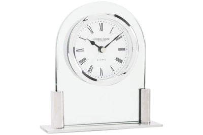 London Clock Company. Glass Arch top Mantel Clock Silver - timeframedclocks