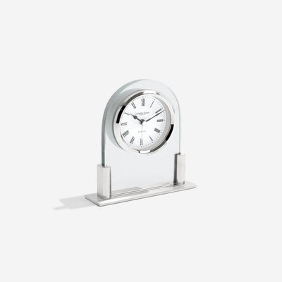 London Clock Company. Glass Arch top Mantel Clock Silver - timeframedclocks