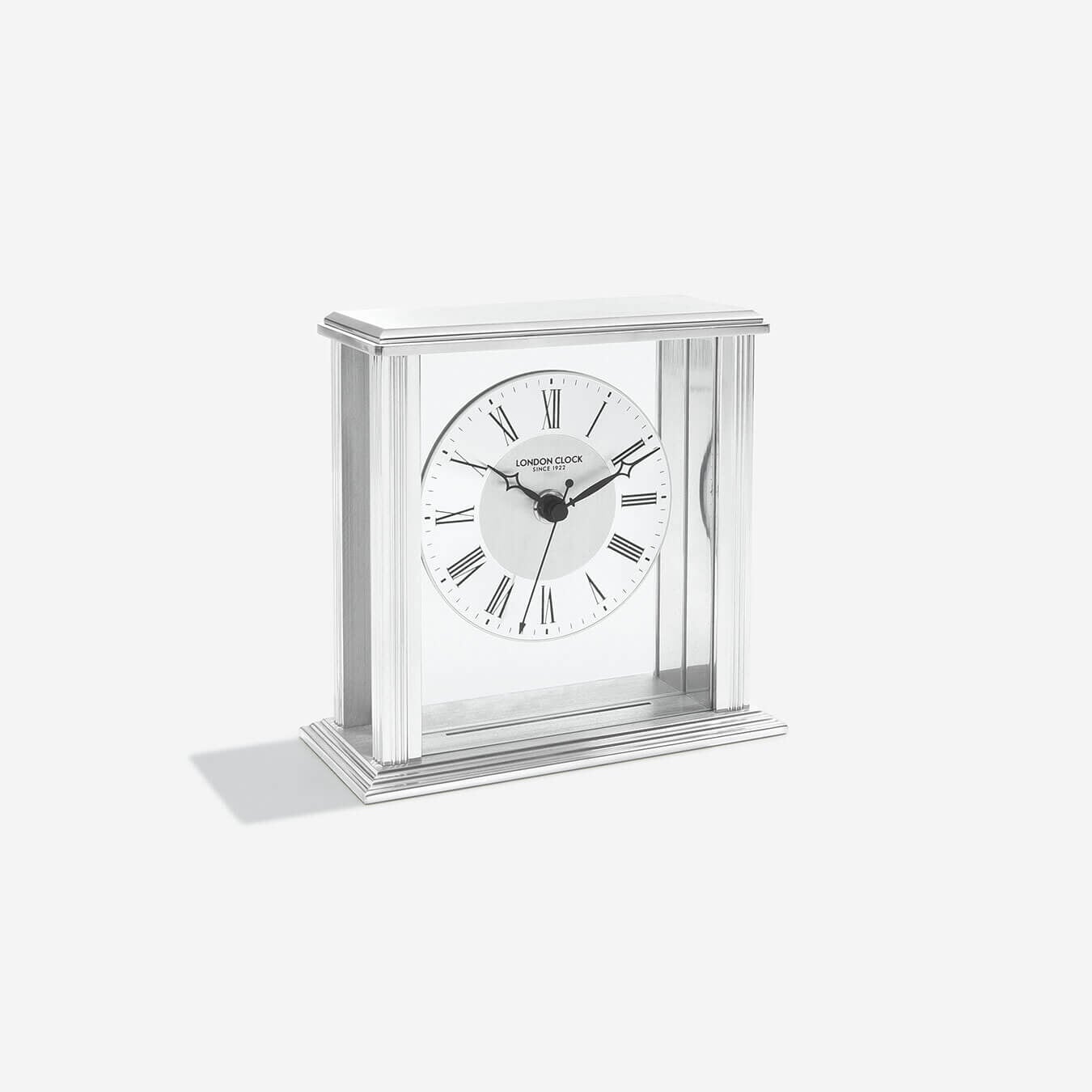 London Clock Company. Silver Flat Top Mantel Clock - timeframedclocks