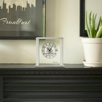 London Clock Company. Silver Skeleton Mantel Clock - timeframedclocks