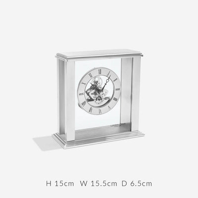 London Clock Company. Silver Skeleton Mantel Clock - timeframedclocks