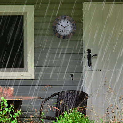 NeXtime Outdoor Clock Thermometer & Hygrometer Polyresin Green Aster - timeframedclocks
