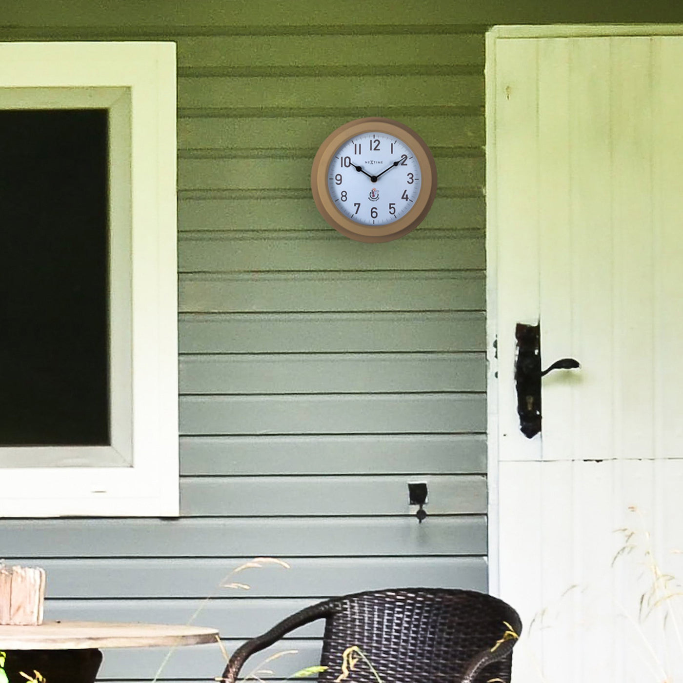 NeXtime Outdoor Weather Proof Wall Clock Metal Brown Poppy - timeframedclocks