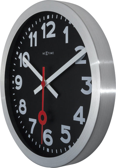 NeXtime Station Number Index Wall Clock Aluminium Black - timeframedclocks
