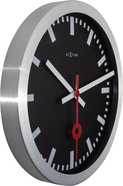 NeXtime Station Wall Clock Aluminium Black - timeframedclocks