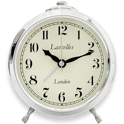 Roger Lascelles London. Classic Alarm Clock Chrome Green - timeframedclocks