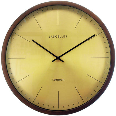 Roger Lascelles London. Dark Wooden Cased Wall Clock Gold Face - timeframedclocks
