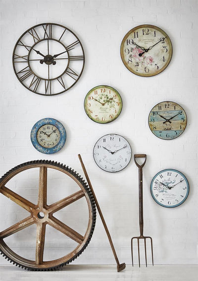 Roger Lascelles London. French Tin Wall Clock Lily - timeframedclocks