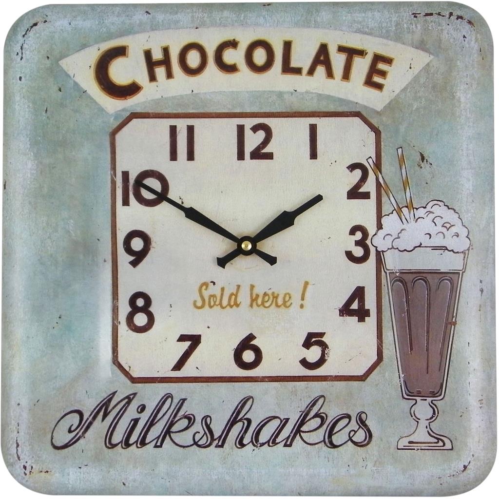Roger Lascelles London. Square Tin Wall Clock Chocolate Milkshake - timeframedclocks