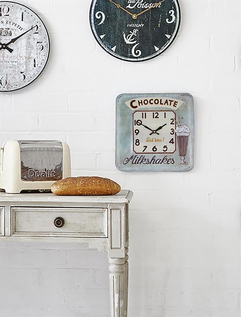 Roger Lascelles London. Square Tin Wall Clock Chocolate Milkshake - timeframedclocks