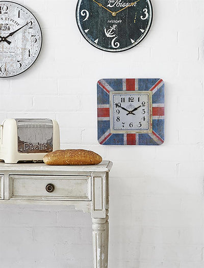 Roger Lascelles London. Square Tin Wall Clock Union Jack - timeframedclocks