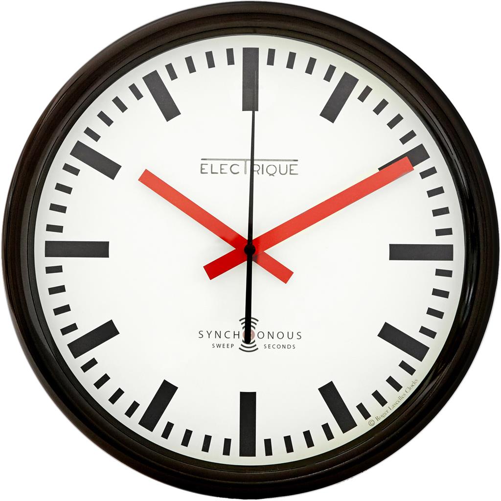 Roger Lascelles London. Swiss Station Clock Black - timeframedclocks