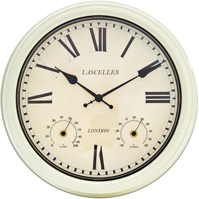 Roger Lascelles London. Metal Outdoor Temperature & Humidity Wall Clock Cream - timeframedclocks