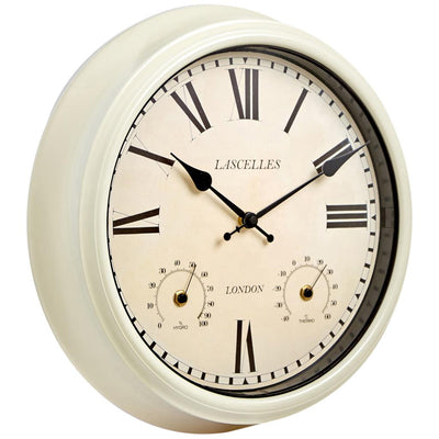 Roger Lascelles London. Metal Outdoor Temperature & Humidity Wall Clock Cream - timeframedclocks