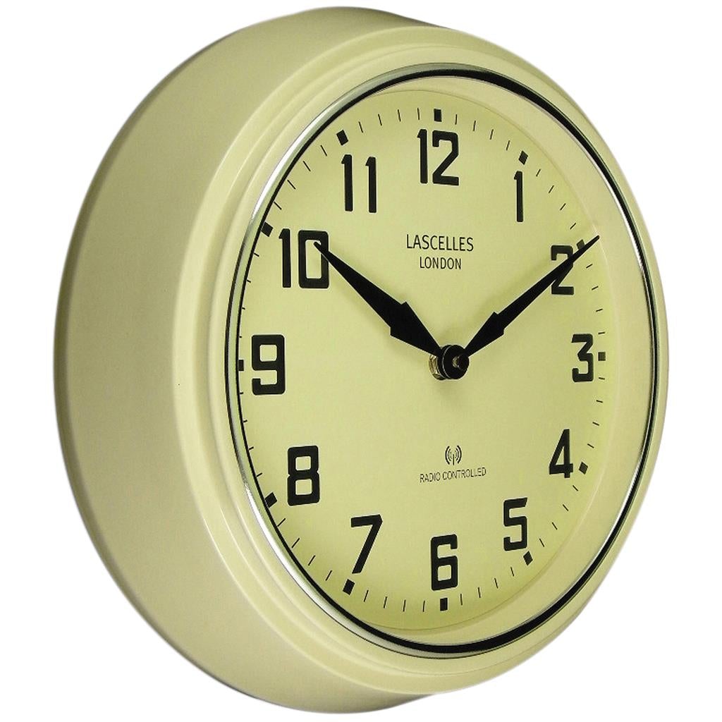 Roger Lascelles London. Radio Controlled Retro Wall Clock Cream - timeframedclocks