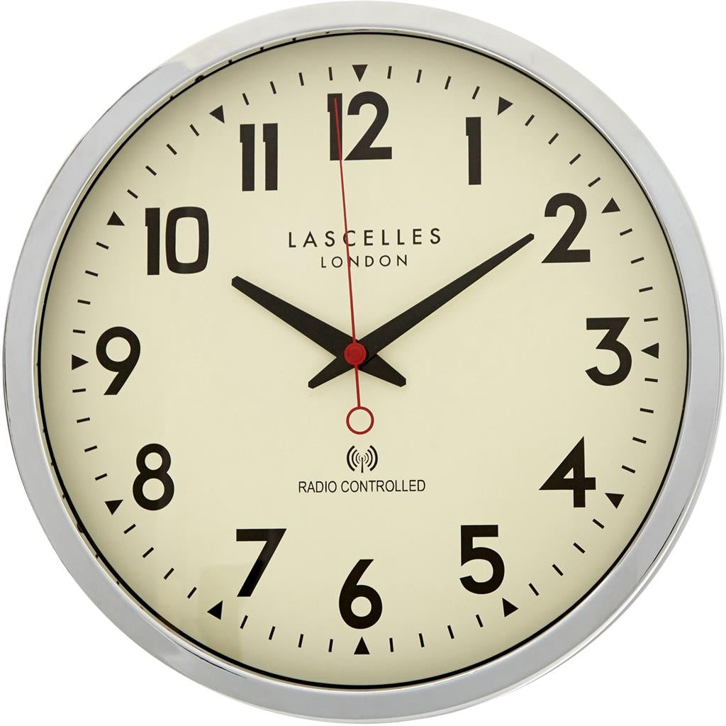 Roger Lascelles London. Radio Controlled Wall Clock Chrome - timeframedclocks