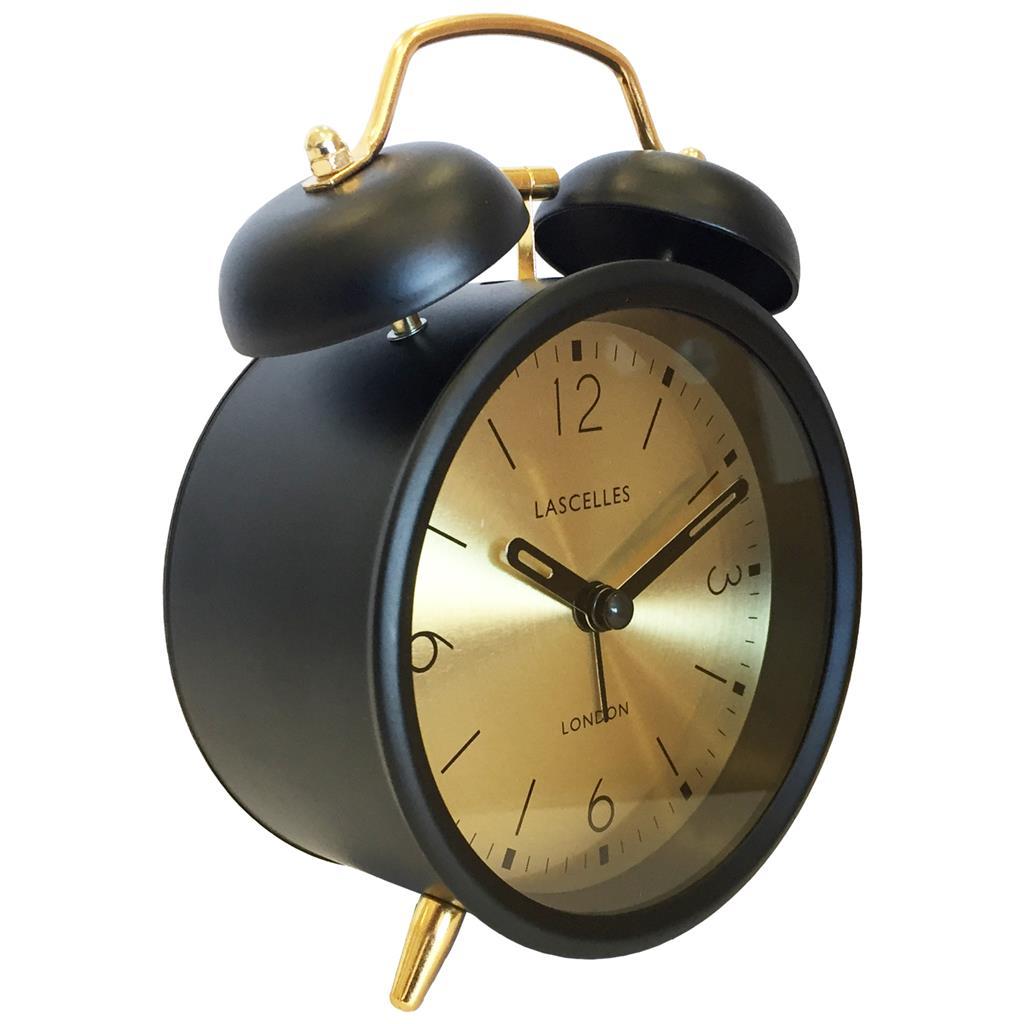 Roger Lascelles London. Traditional Twin Bell Alarm Clock Black - timeframedclocks