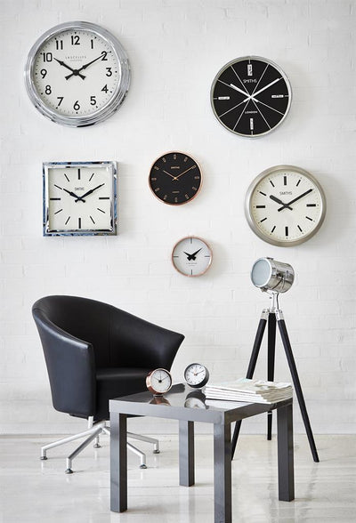Smiths Clocks London. Deco Square Wall Clock Chrome - timeframedclocks