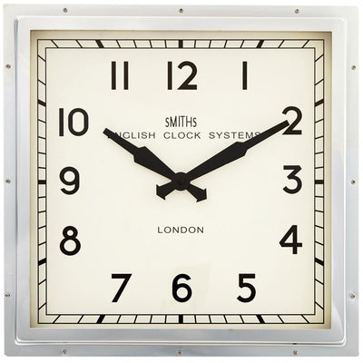 Smiths Clocks London. English Square Wall Clock Chrome - timeframedclocks