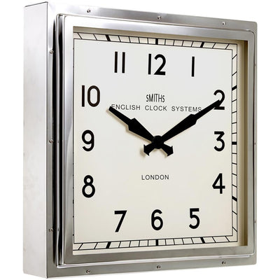 Smiths Clocks London. English Square Wall Clock Chrome - timeframedclocks