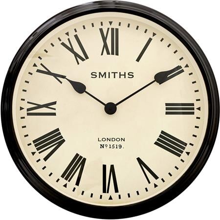Smiths Clocks London. Classic Style Station Wall Clock Black & Cream *STOCK DUE JULY* - timeframedclocks