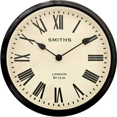 Smiths Clocks London. Classic Style Station Wall Clock Black & Cream *STOCK DUE JULY* - timeframedclocks