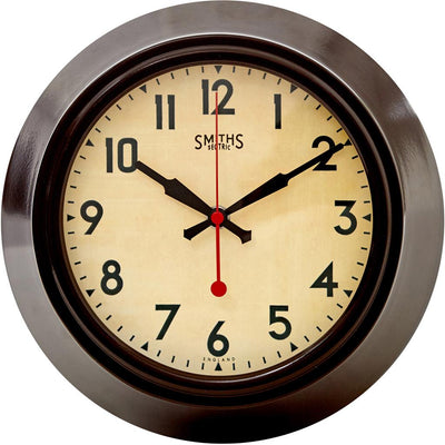 Smiths Clocks London. Metal Cased Wall Clock Dark Brown - timeframedclocks