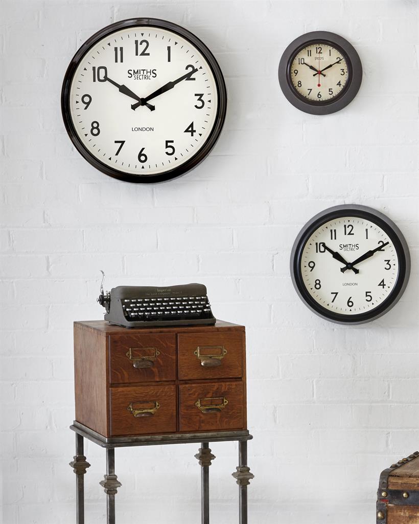 Smiths Clocks London. Retro Style Station Wall Clock Black & White - timeframedclocks