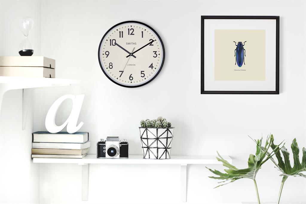 Smiths Clocks London. Office Style Wall Clock Black & White - timeframedclocks