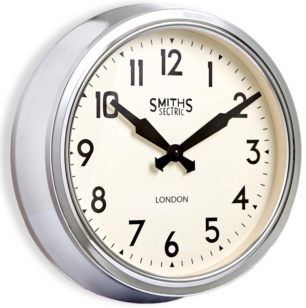 Smiths Clocks London. Sectric Retro Wall Clock Chrome - timeframedclocks