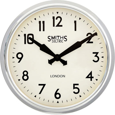 Smiths Clocks London. Sectric Retro Wall Clock Chrome - timeframedclocks