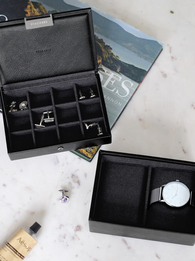 Stackers. Black Mini Watch & Cufflink Box - timeframedclocks
