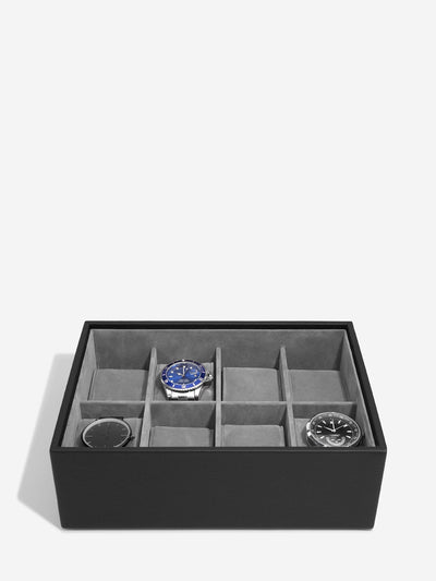 Stackers. Black Pebble 8 Piece Watch Box & Acrylic Lid - timeframedclocks