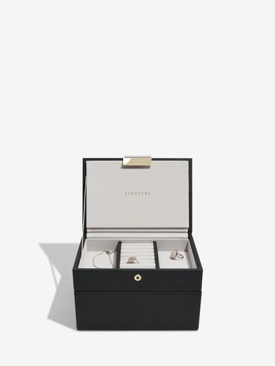 Stackers. Black Saffiano Mini Jewellery Box Set - timeframedclocks