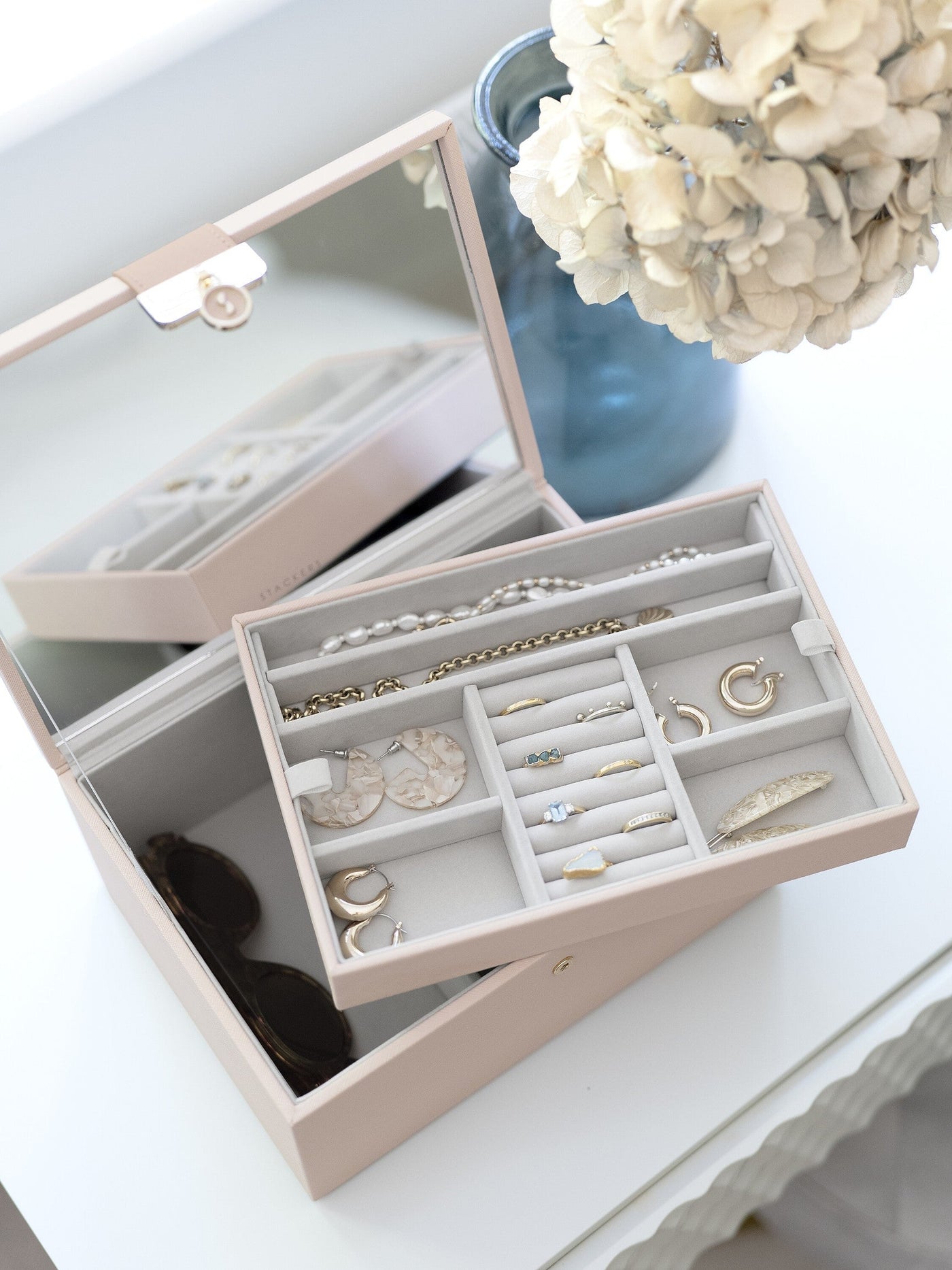 Stackers. Blush Pink & Gold Luxury Classic Jewellery Box - timeframedclocks