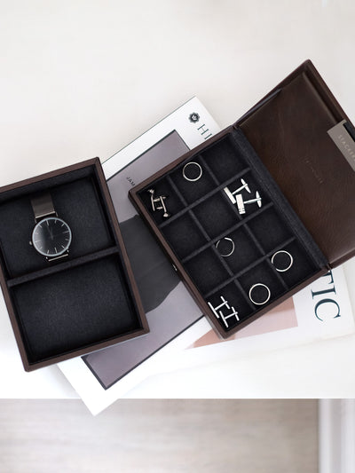Stackers. Brown Mini Watch & Cufflink Box - timeframedclocks