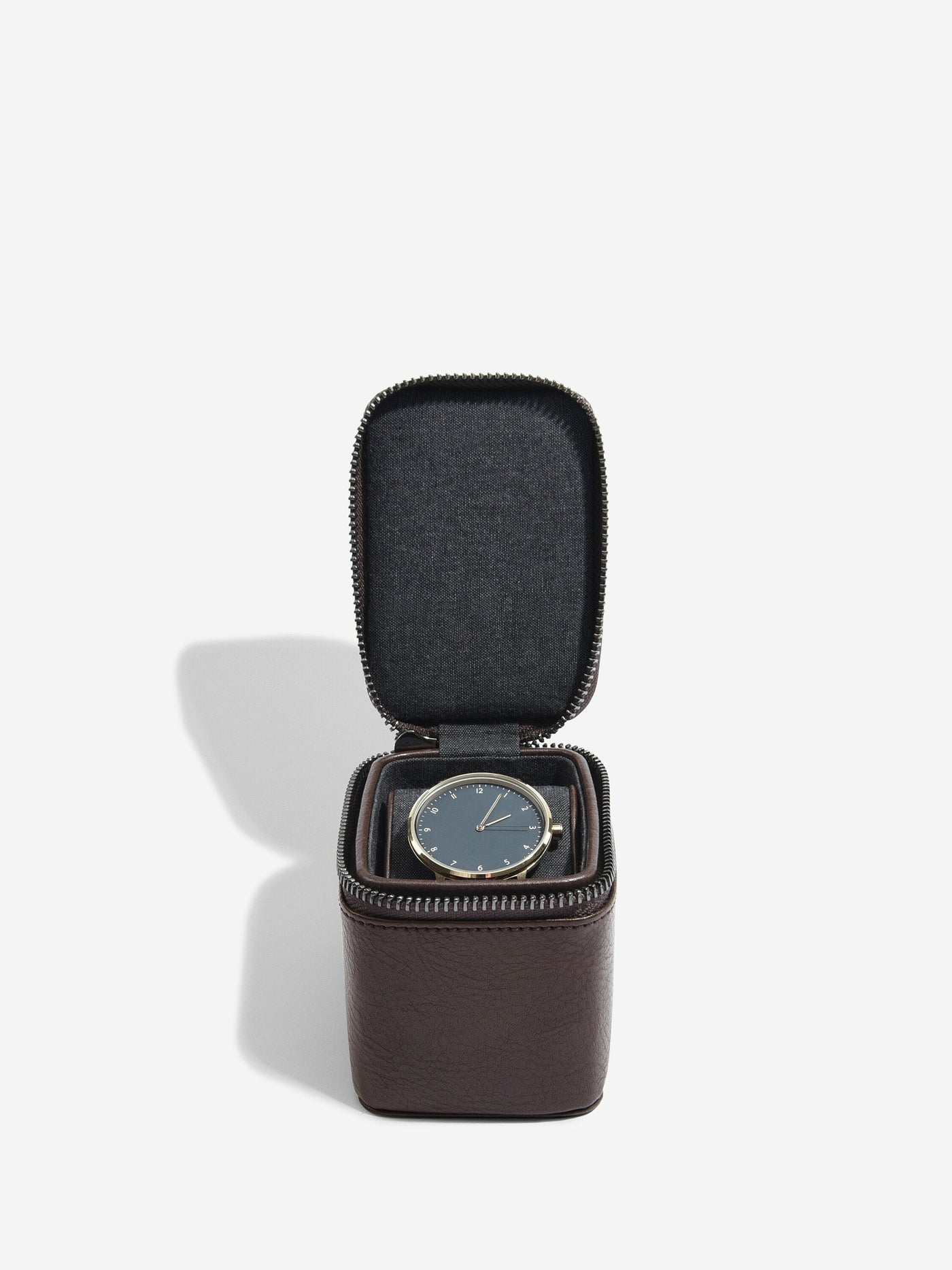 Stackers. Brown Small Zipped Travel Watch Box - timeframedclocks