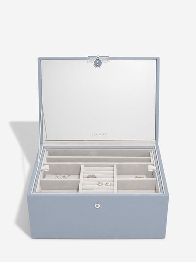 Stackers. Dusky Blue Luxury Classic Jewellery Box - timeframedclocks