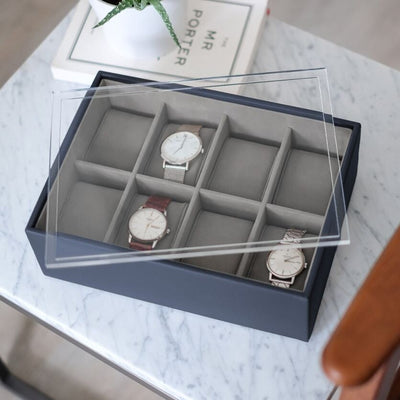 Stackers. Navy Blue 8 Piece Watch Box with Acrylic Lid *AWAITING STOCK* - timeframedclocks