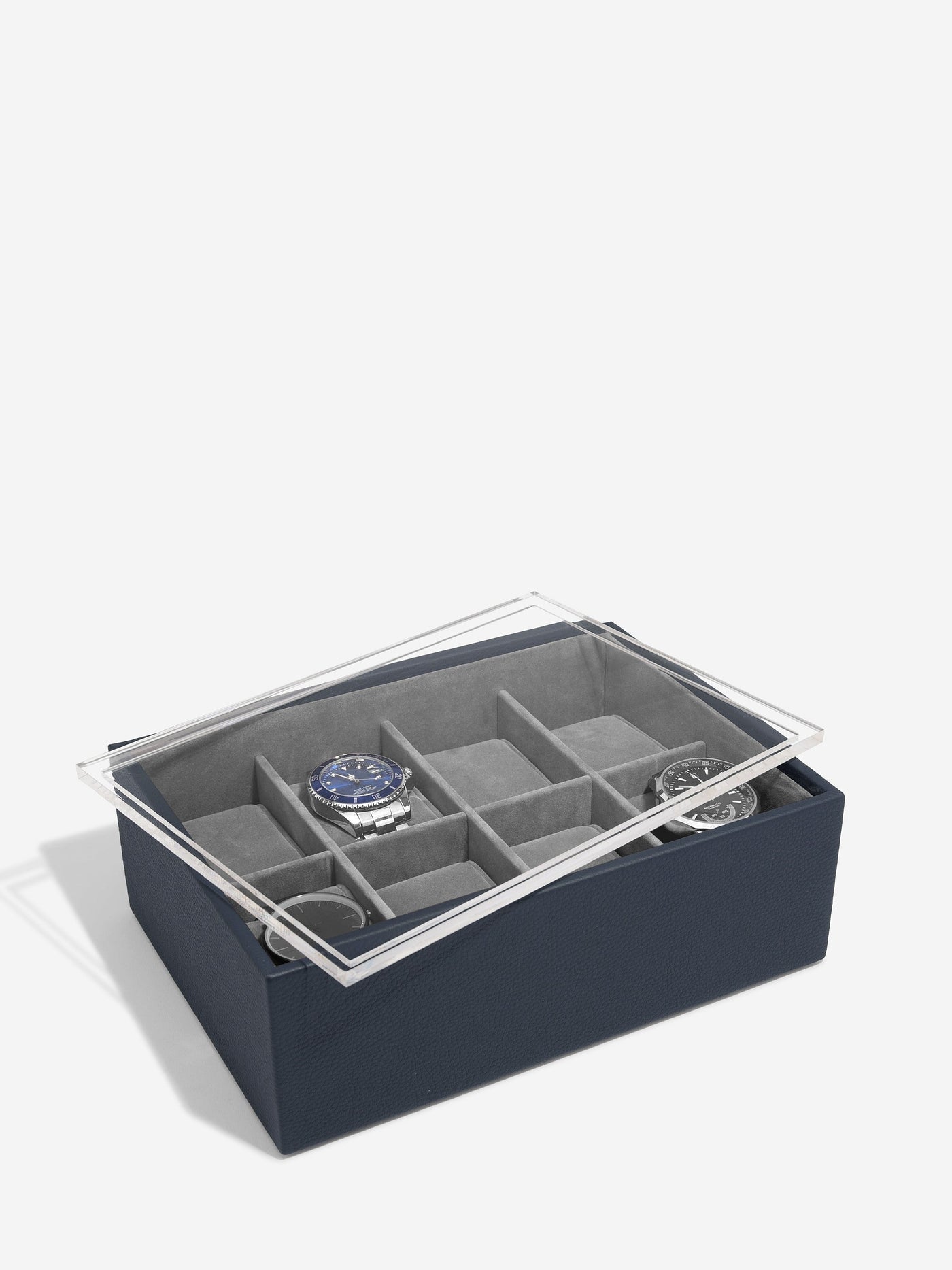 Stackers. Navy Blue 8 Piece Watch Box with Acrylic Lid *AWAITING STOCK* - timeframedclocks