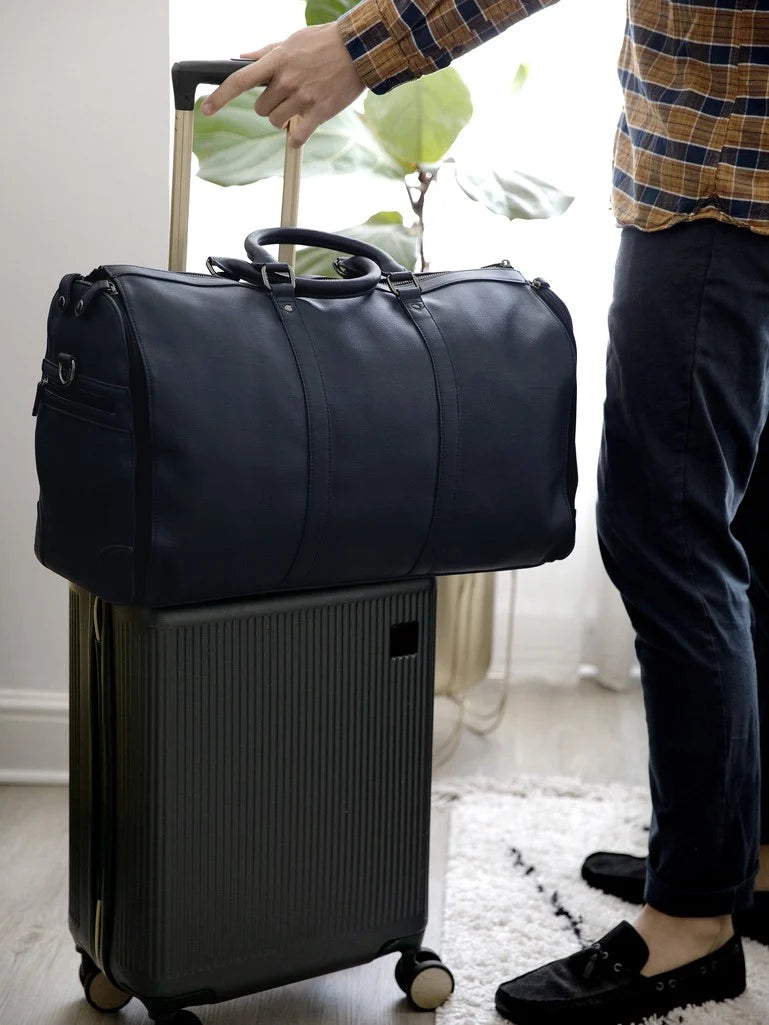 Stackers. Navy Blue & Dark Grey Weekend Suit Bag - timeframedclocks