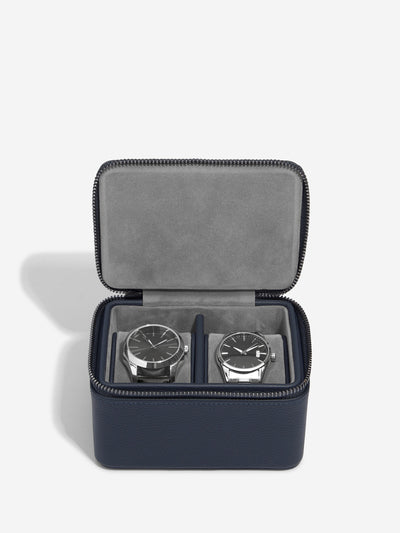 Stackers. Navy Blue Pebble Large Zipped Travel Watch Box - timeframedclocks