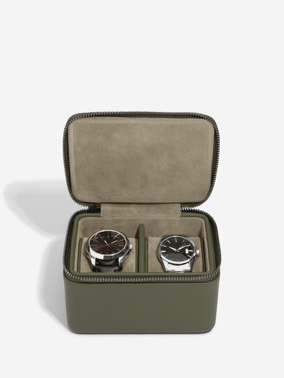 Stackers. Olive Green Pebble Large Zipped Travel Watch Box - timeframedclocks