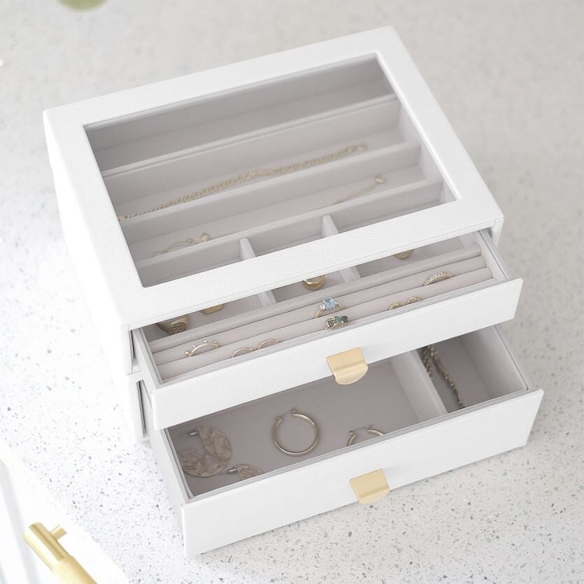 Stackers. Pebble White Classic Jewellery Box - Set of 2 (with drawers) *AWAITING STOCK* - timeframedclocks
