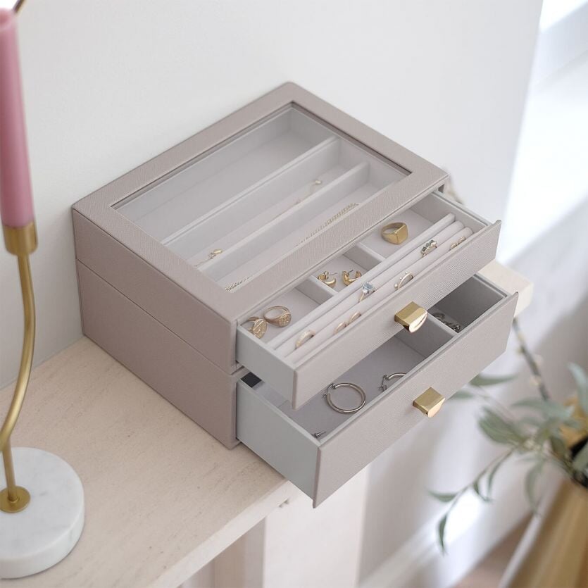 Stackers. Taupe Classic Jewellery Box - Set of 2 (with drawers) - timeframedclocks